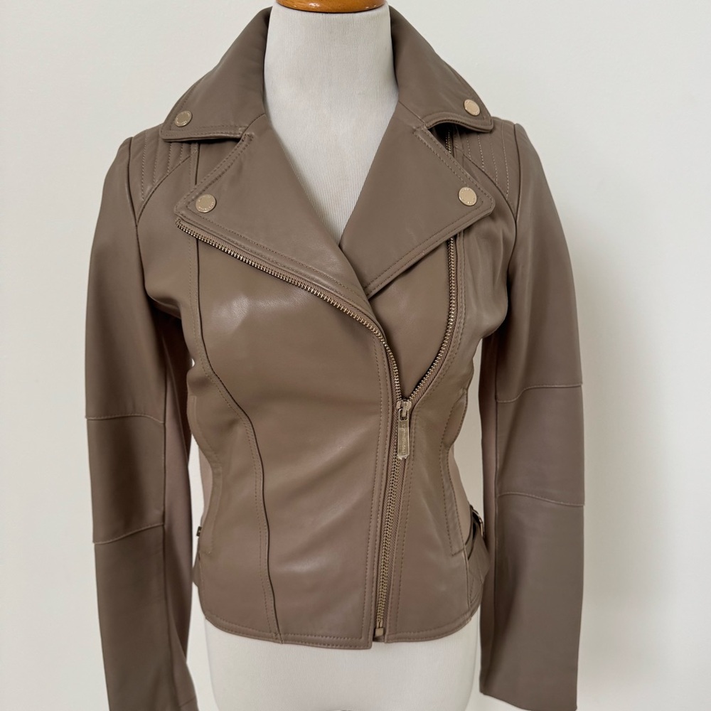 Michael Kors beige real leather moto jacket. Fantastic condition!